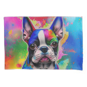 Kleurrijke Boston Terrier Paint Splashes Kussensloop (Voorkant)