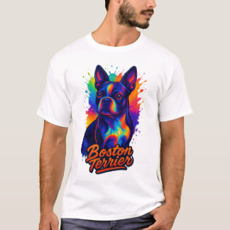 Kleurrijke Boston Terrier Pop Art Portret T-shirt