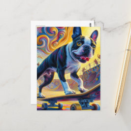 Kleurrijke Boston Terrier Skateboarden Briefkaart