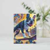 Kleurrijke Boston Terrier Skateboarden Briefkaart (Staand voorkant)