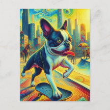 Kleurrijke Boston Terrier Skateboarden Surrealisti