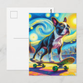 Kleurrijke Boston Terrier Skateboarden Van Gogh Briefkaart (Voorkant / Achterkant)