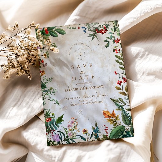 Kleurrijke botanische bessen bruiloft save the date