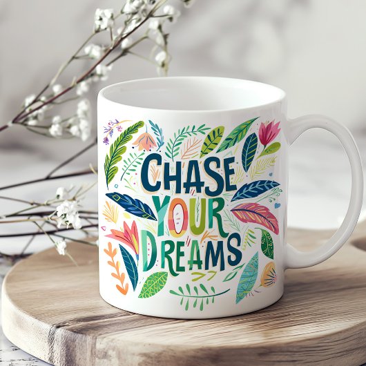 Kleurrijke botanische "Chase Your Dreams" Koffiemok
