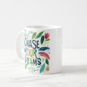 Kleurrijke botanische "Chase Your Dreams" Koffiemok (Voorkant links)