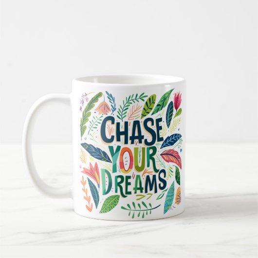 Kleurrijke botanische "Chase Your Dreams" Koffiemok (Links)