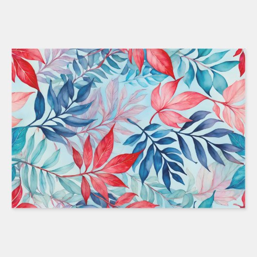 Kleurrijke Botanische Kunst Inpakpapier Bladen (Voorkant)