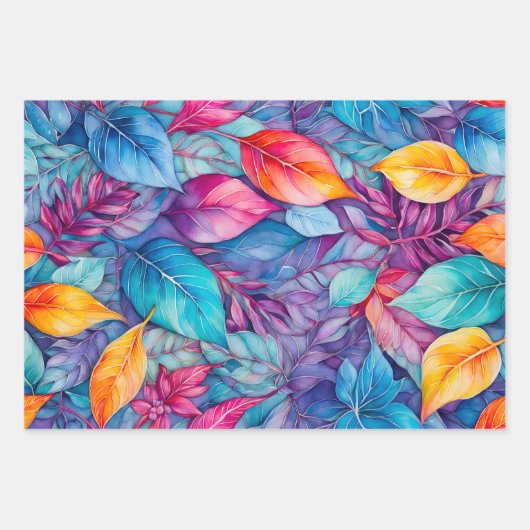 Kleurrijke Botanische Kunst Inpakpapier Bladen (Voorkant 3)