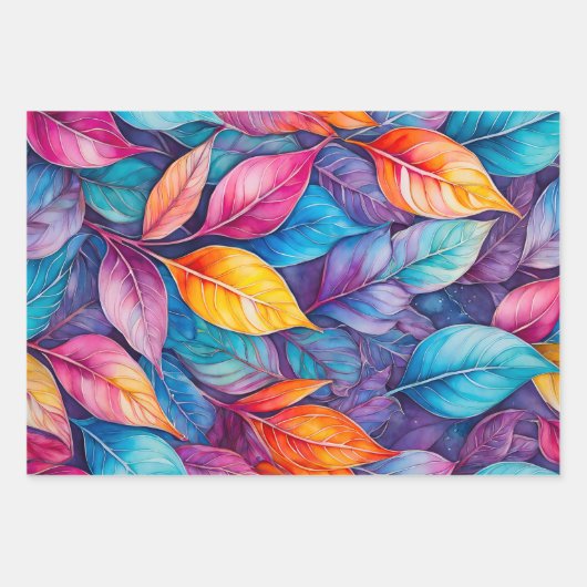 Kleurrijke Botanische Kunst Inpakpapier Bladen (Voorkant 2)