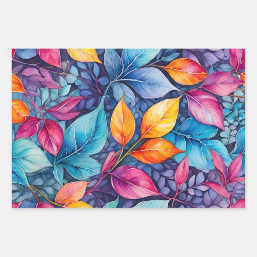 Kleurrijke Botanische Kunst Inpakpapier Bladen (Voorkant)