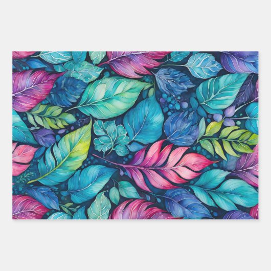 Kleurrijke Botanische Kunst Inpakpapier Bladen (Voorkant 3)