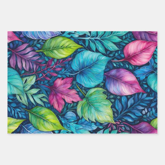 Kleurrijke Botanische Kunst Inpakpapier Bladen (Voorkant 2)