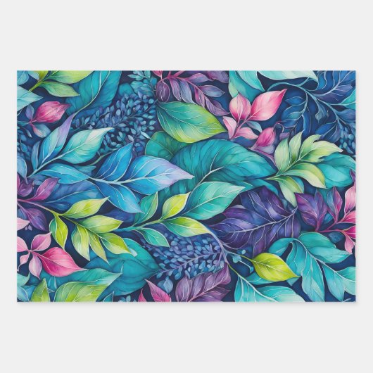 Kleurrijke Botanische Kunst Inpakpapier Bladen (Voorkant)