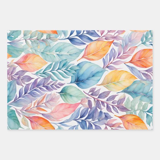 Kleurrijke Botanische Kunst Inpakpapier Bladen (Voorkant 3)