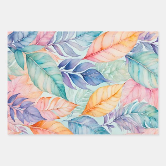 Kleurrijke Botanische Kunst Inpakpapier Bladen (Voorkant 2)