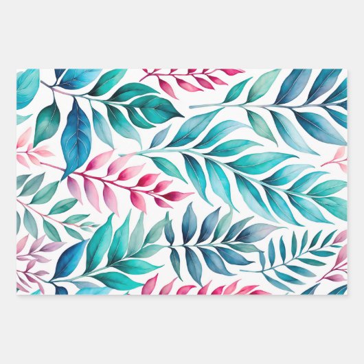 Kleurrijke Botanische Kunst Inpakpapier Bladen (Voorkant 3)