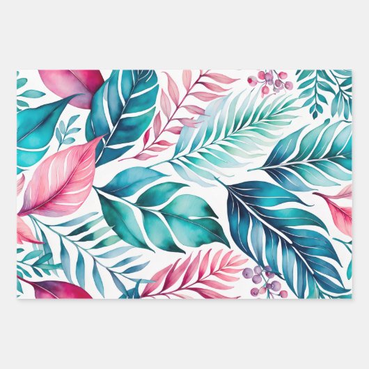 Kleurrijke Botanische Kunst Inpakpapier Bladen (Voorkant 2)