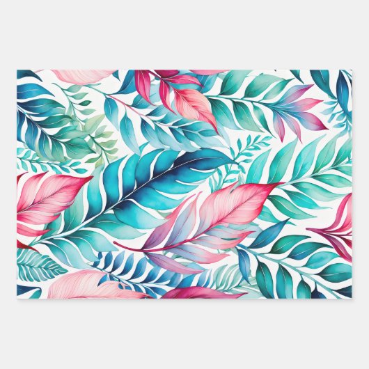 Kleurrijke Botanische Kunst Inpakpapier Bladen (Voorkant)