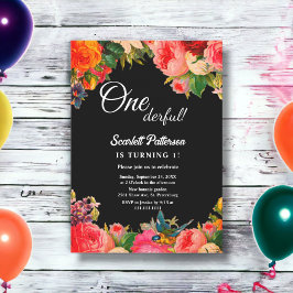 Kleurrijke Botanische Tuin Boho Bloemen 1e Verjaar Kaart