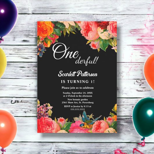 Kleurrijke Botanische Tuin Boho Bloemen 1e Verjaar Kaart