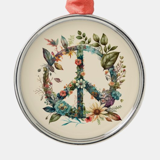 Kleurrijke botanische vrede symbool hippie stijl metalen ornament (Voorkant)