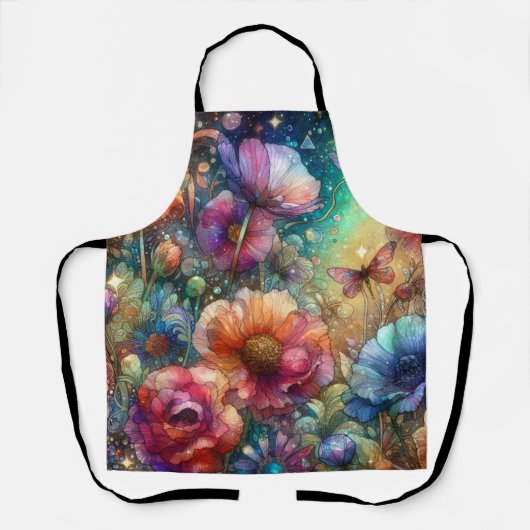 Kleurrijke  Botanische Waterverf Bloemen Schort (Voorkant)