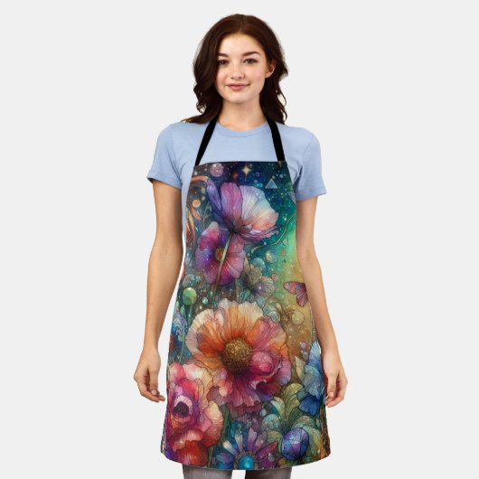 Kleurrijke  Botanische Waterverf Bloemen Schort (Gedragen)