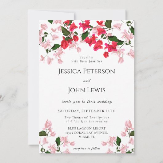 Kleurrijke Bougainvillea Bloem Bruiloft Uitnodigin Kaart (Voorkant)
