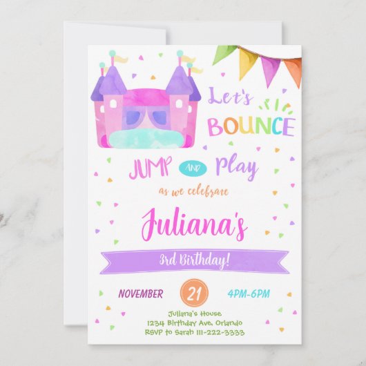Kleurrijke Bounce House verjaardagsuitnodiging Kaart (Voorkant)