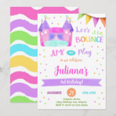 Kleurrijke Bounce House verjaardagsuitnodiging Kaart (Voorkant / Achterkant)