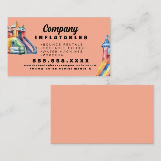 Kleurrijke Bouncy House Party Waterverf Peach Visitekaartje (Voorkant / Achterkant)