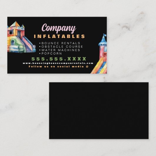 Kleurrijke Bouncy House Party Waterverf Visitekaartje (Voorkant / Achterkant)