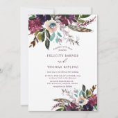Kleurrijke Bourgogne Waterverf Bloemen Wit Bruilof Kaart (Voorkant)