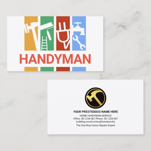 Kleurrijke bouw Handyman Tool Stripes Visitekaartje (Voorkant / Achterkant)