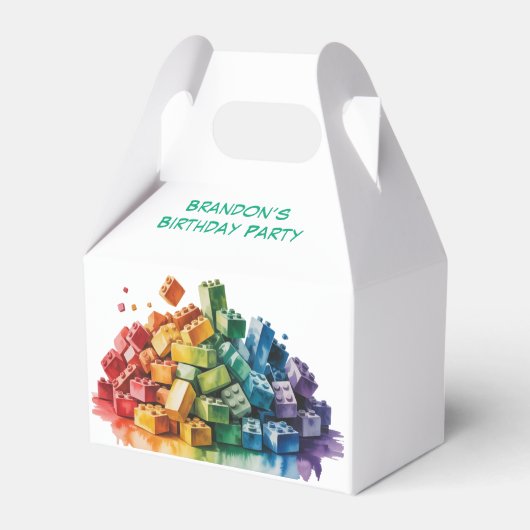 Kleurrijke bouwstenen Explosie Verjaardagsfeest Bedankdoosjes (Voorkant Zijde)