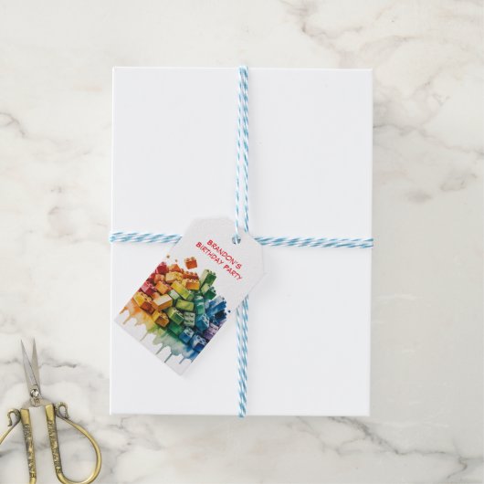 Kleurrijke bouwstenen Explosie Verjaardagsfeest Cadeaulabel (Met Touw)