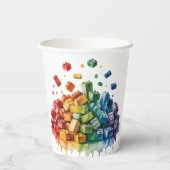 Kleurrijke bouwstenen Explosie Verjaardagsfeest Papieren Bekers (Achterkant)