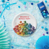 Kleurrijke bouwstenen Explosie Verjaardagsfeest Papieren Bordje (Feest)