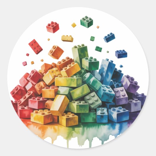Kleurrijke bouwstenen Explosie Verjaardagsfeest Ronde Sticker (Voorkant)