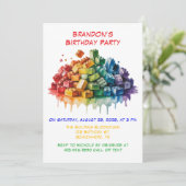 Kleurrijke Bouwstenen Jongen Verjaardagsfeest Kaart (Staand voorkant)