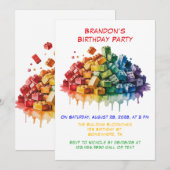 Kleurrijke Bouwstenen Jongen Verjaardagsfeest Kaart (Voorkant / Achterkant)