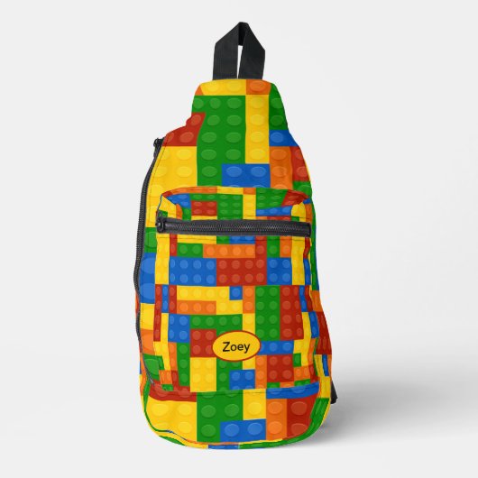 Kleurrijke bouwstenen Kinder gepersonaliseerde Sling Bag (Voorkant)