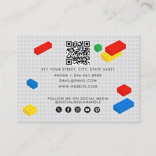 Kleurrijke bouwstenen Kinderopvang QR Code Visitekaartje (Achterkant)
