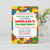 Kleurrijke Bouwstenen Uitnodiging Verjaardagsfeest (Staand voorkant)