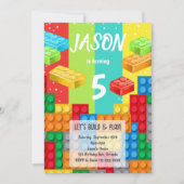 Kleurrijke bouwstenen verjaardagsuitnodiging kaart (Voorkant)