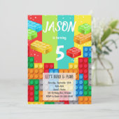 Kleurrijke bouwstenen verjaardagsuitnodiging kaart (Staand voorkant)