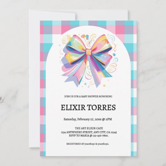 Kleurrijke Bow Baby shower Kaart (Voorkant)