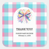 Kleurrijke Bow Baby shower Vierkante Sticker (Voorkant)