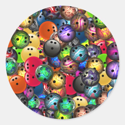 Kleurrijke Bowling Balls Collage Ronde Sticker (Voorkant)