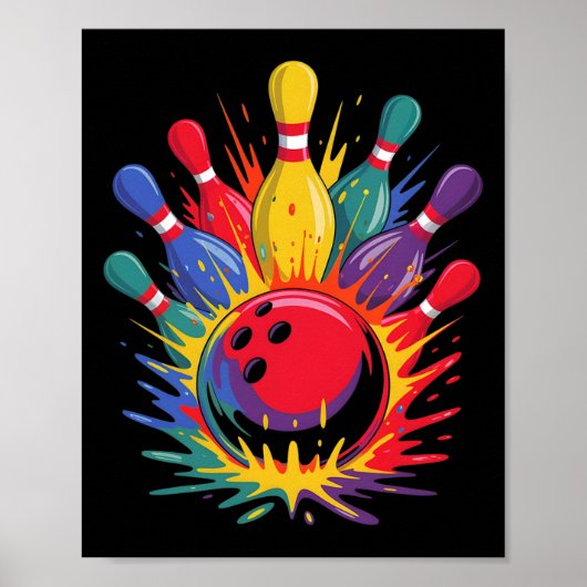 Kleurrijke Bowling Game Day Bowler Schattigee Colo Poster (Voorkant)